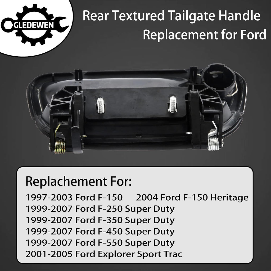 Tailgate Door Handle Exterior, Compatible with 1997-2007 Ford F150 F250 F350 F450 F550 Super Duty, 01-05 Ford Explorer Sport Trac, w/ Key Hole | 7L3Z-9943400-AA, 80238 Outside Tail gate Liftgate Latch