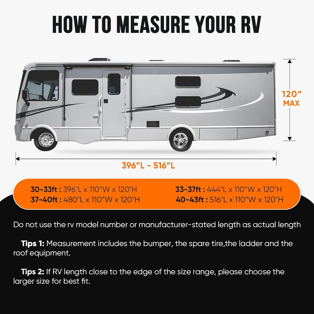 KING BIRD Standard RV Cover, Fits 30-33ft Class A Motorhome, Heavy Duty Snow Protection, with Adhesive Repair Patches,Windproof Straps&Tire Covers