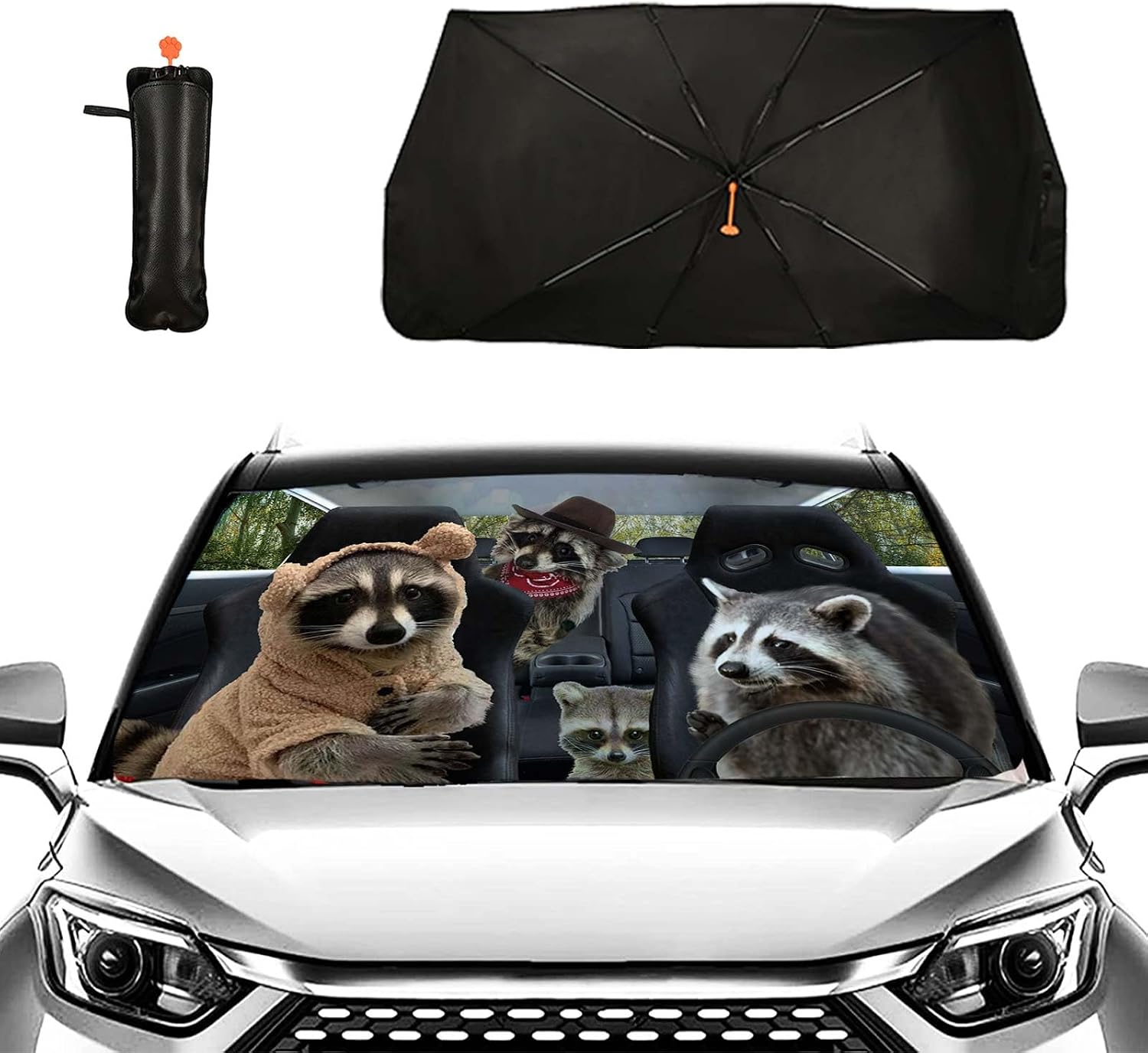 Raccoon Car Windshield Sun Shade Umbrella Foldable Car Shade Umbrella Keep Vehicle Cool for Most Vehicles Sun Shades Cover