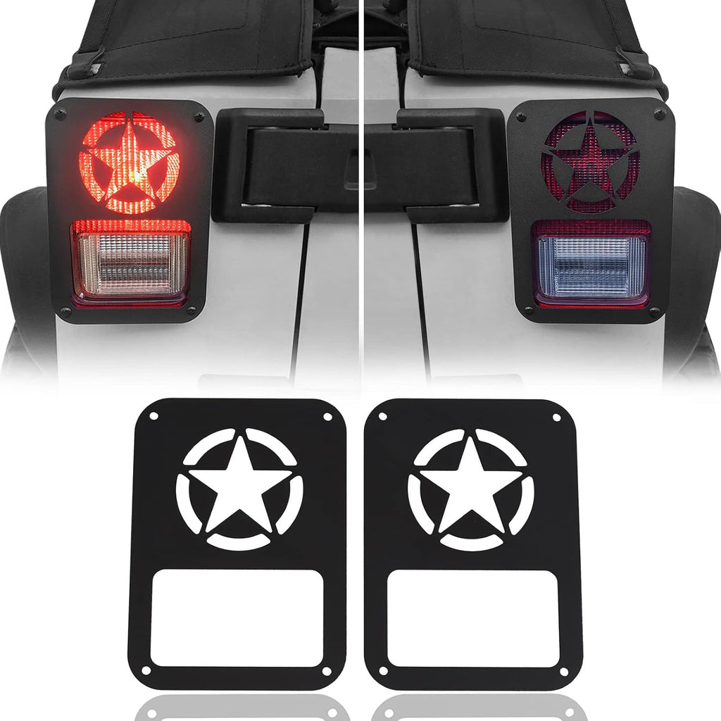 Hooke Road JK Wrangler Tail Light Guard, Five Star Taillight Cover for 2007-2018 Wrangler JK & Wrangler Unlimited - Pair