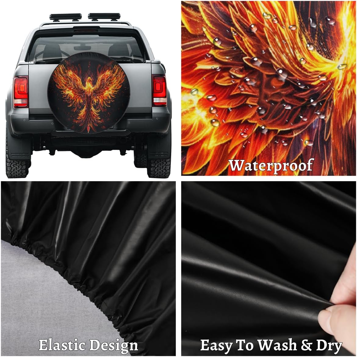 Phoenix Animal Fire RV Camping Spare Tire Covers Weatherproof Dustproof Tire Covers, for Travel Trailer Camper Jeep RV SUV Truck,Wheel Protectors Cover Fit 14 Inch