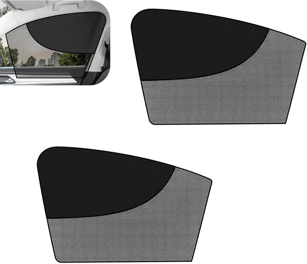 2 PCS Car Window Shades, Magnetic Double Layer Side Window Sun Shades, Full Shade Half See-Through Front Window Covers, Universal for Most Cars, Trucks, SUVs (Black)