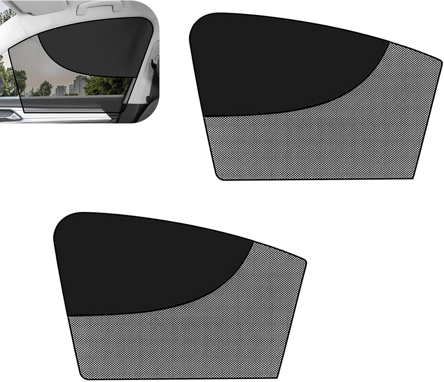 2 PCS Car Window Shades, Magnetic Double Layer Side Window Sun Shades, Full Shade Half See-Through Front Window Covers, Universal for Most Cars, Trucks, SUVs (Black)