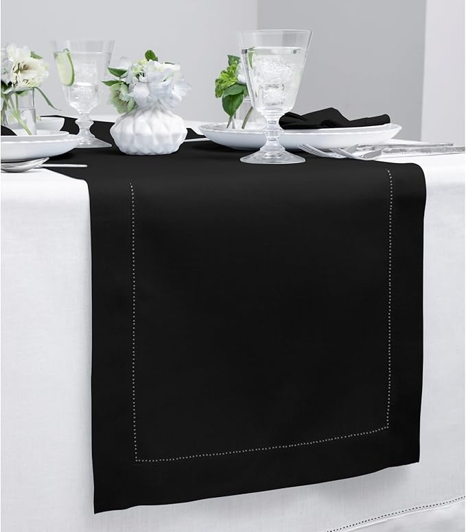 Solino Home Linen Black Table Runner 120 Inches Long - 100% Pure Linen 14 x 1...