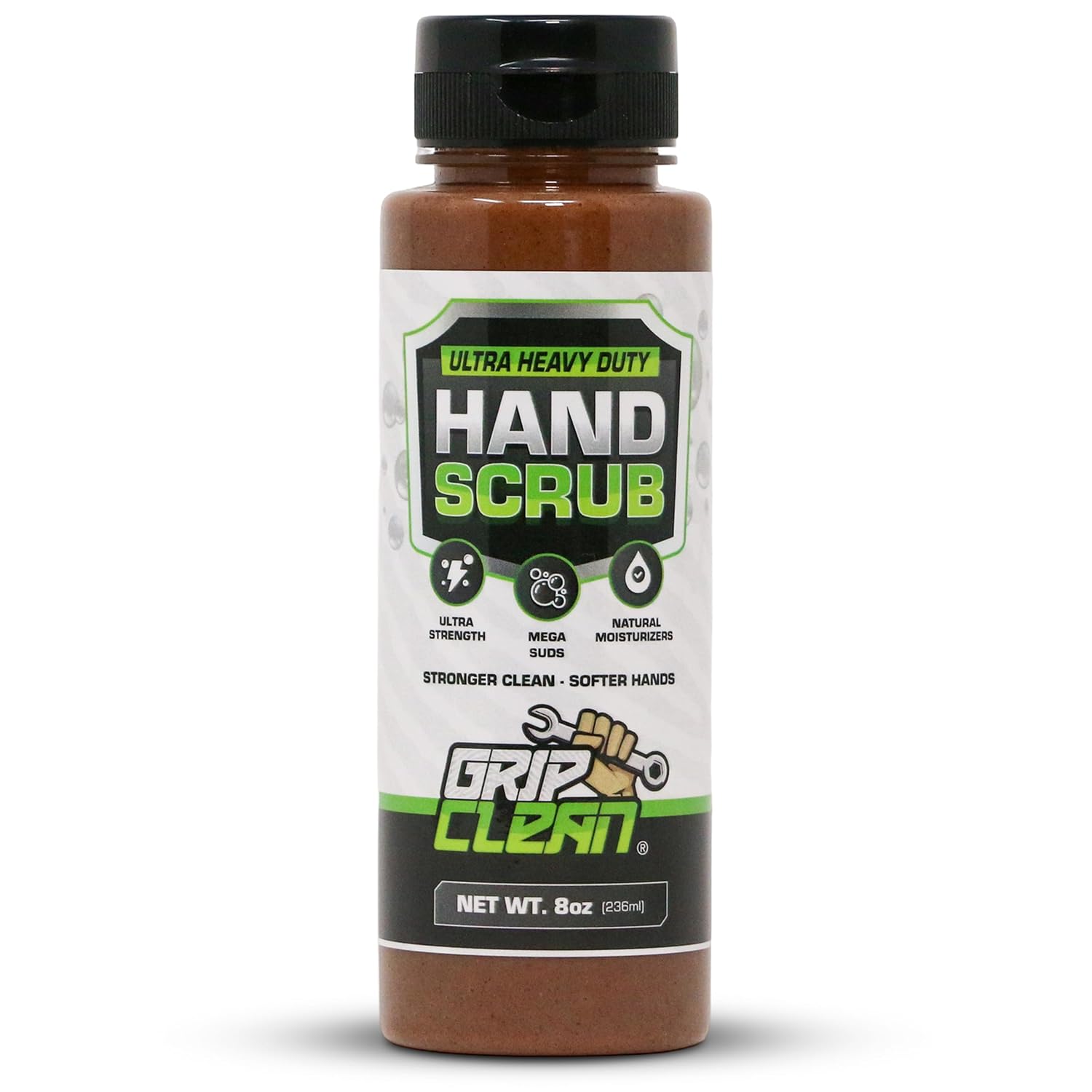 Grip Clean Ultra Heavy Duty Hand Cleaner for Mechanics – Walnut Shell & Clay-Infused Technology Removes Grease, Oil & Paint – Pro-Grade Industrial Hand Soap with Cherry Scent - 8 Fl Oz