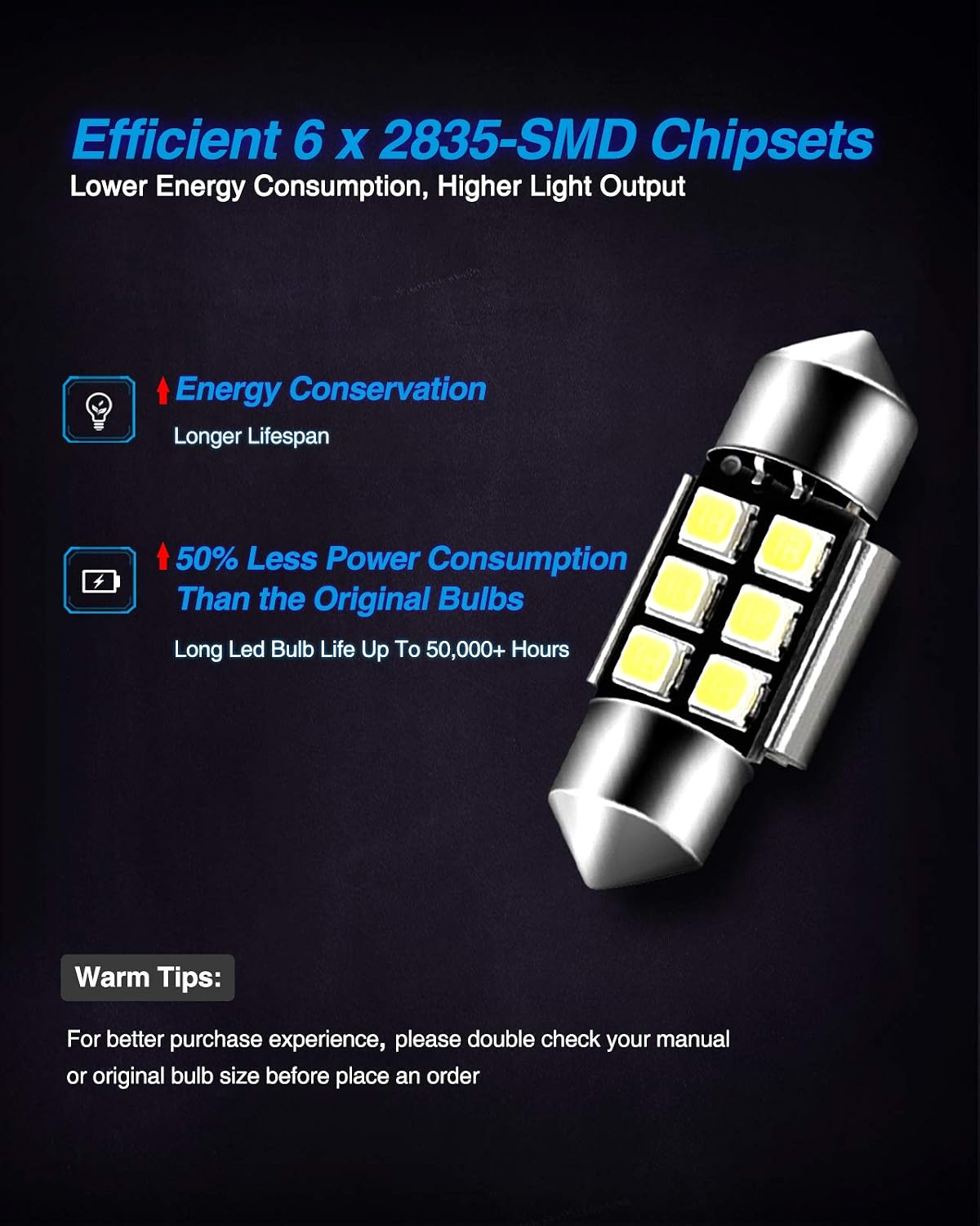 Marsauto DE3175 LED Bulb 31mm Festoon LED Bulbs White 1.2inch Super Bright 300LM 6500K 2835SMD 3175 DE3021 3022 3021 for Car Interior Dome Map License Plate Lights RV Exterior Lighting Pack of 4