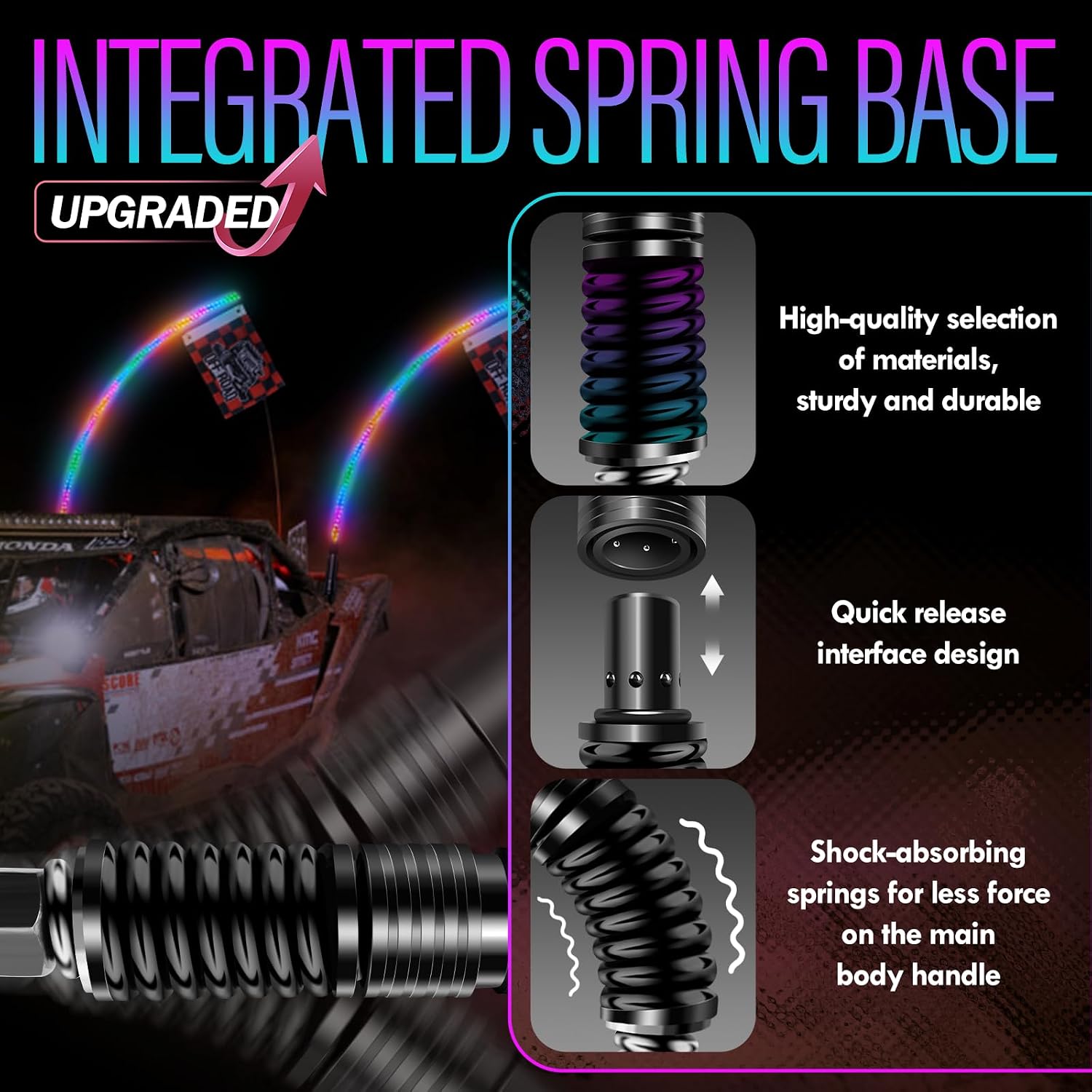 2PCS 4FT Whip Lights with Spring Base, LED Whip Lights with App & Remote Control,Spiral RGB Chasing Lighted Antenna with Rocker Switch, Music Whip Light for UTV ATV Polaris RZR SXS Jeep Truck
