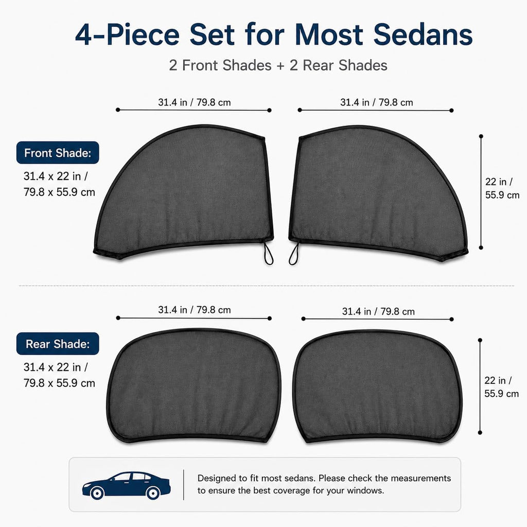 4pcs Car Window Sun Shade Cover, Breathable Mesh for All Side Windows, Mosquito Net Curtain Reduces Sun Rays Glare, Privacy Protection for Most Sedans