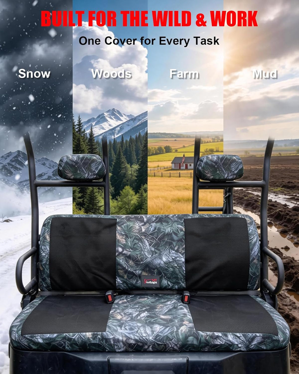 StarknightMT Camo Seat Covers Compatible with 2002-2008 Polaris Ranger 500 700 800, Full Set Water-Resistant Neoprene UTV Bench Protector Against Pet Scratches and Sun