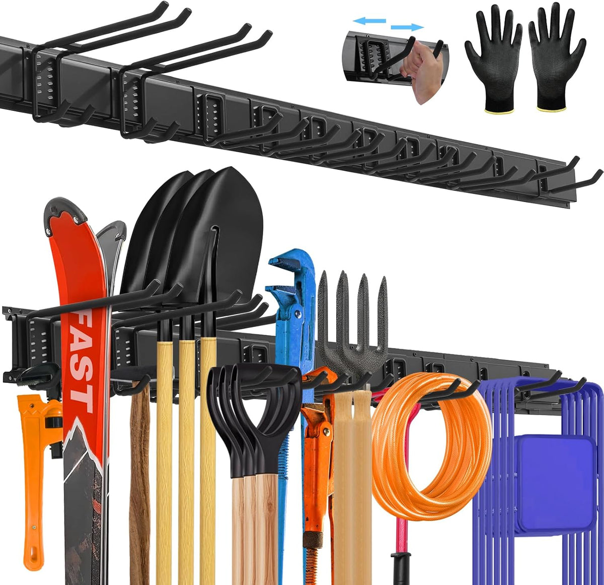 64'' All-Metal Garage Tool Organizer Wall Mount – Heavy-Duty Tool Rack Holds