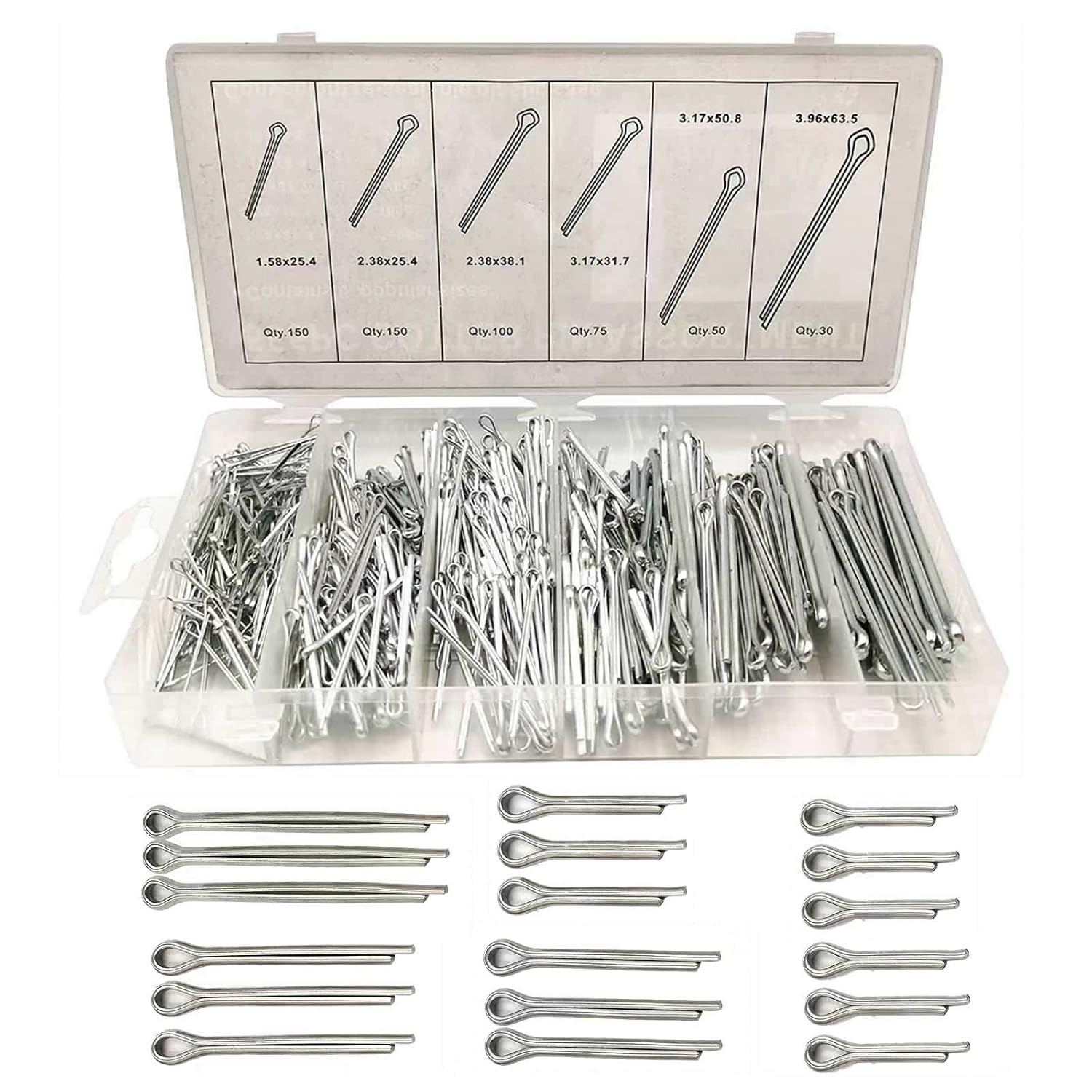 Boatsea 555Pcs Cotter Pin Clip Assortment Pin Clip Key Fastener Fitting Kit, Heavy Duty Zinc Plated Split Pin Fastener Clip Straight Hairpin, Cotter Pins Perfect for Automotive Mechanics Small Engine