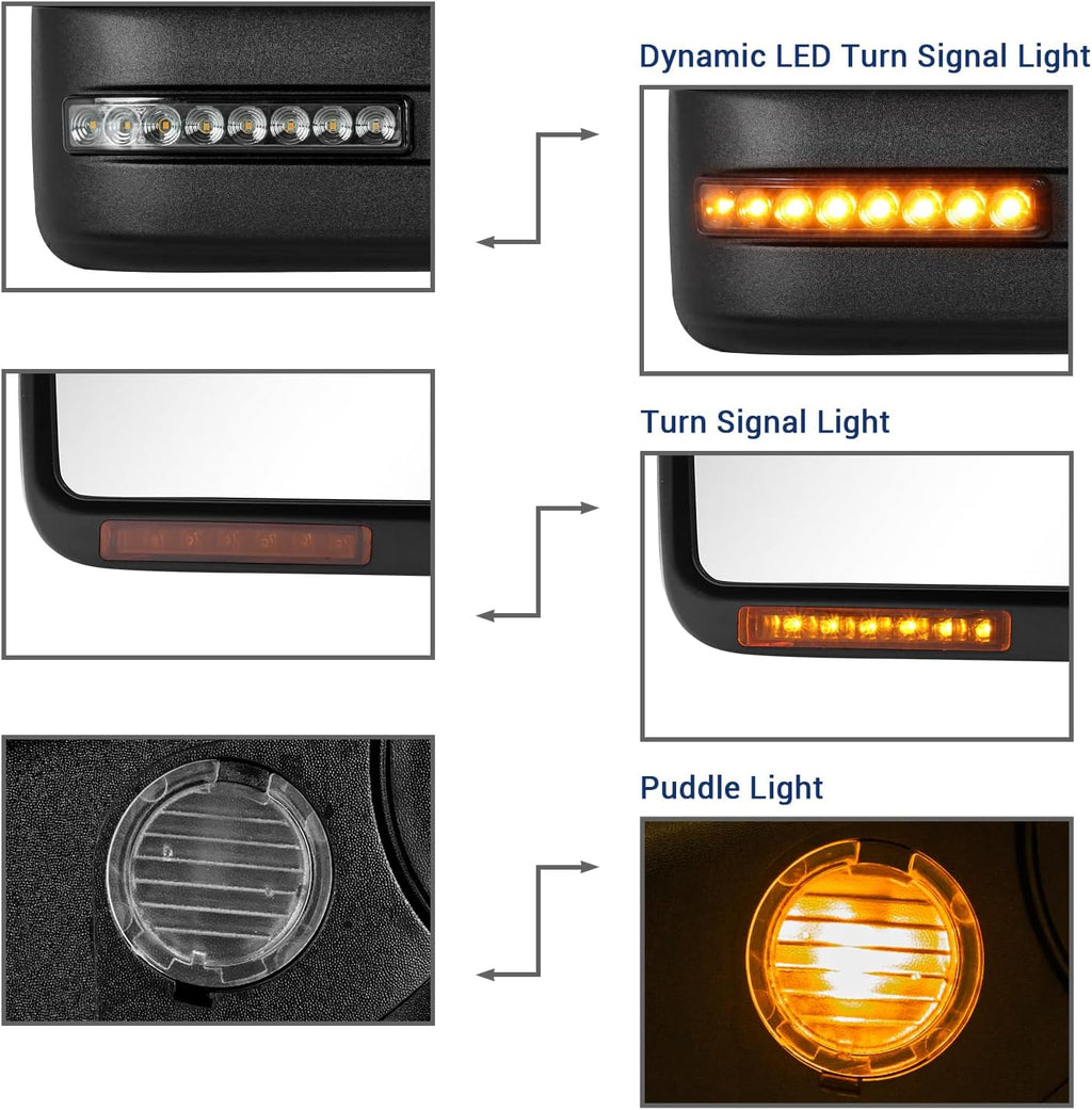 Towing Mirror for Ford F150 - Replacement fit for 2004-2014 Ford F-150 Pickup Truck with Power Adjusted Glass Heated LED Turn Signal Light Puddle Lamp Tow Mirror Pair (Chrome)