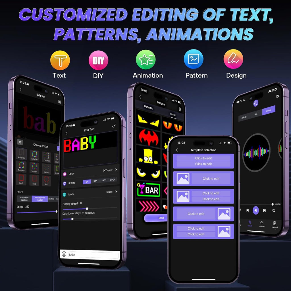 RAYHOME Full Color Dual Row LED Light Sign for Car, 10.6''x4.7'' Scrolling LED Signs Flexible 5V/2A Bluetooth APP Control LED Car Sign Custom Text Message Pattern Programmable LED Display