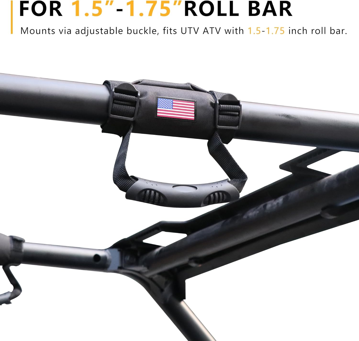 UTV ATV Roll Bar Grab Handles Grips Compatible with Polaris RZR Ranger Can Am Kawasaki Wildcat Pioneer Accessories 1.5” - 1.75” Roll Cage Hand Holds with US Flag, 2 Pack