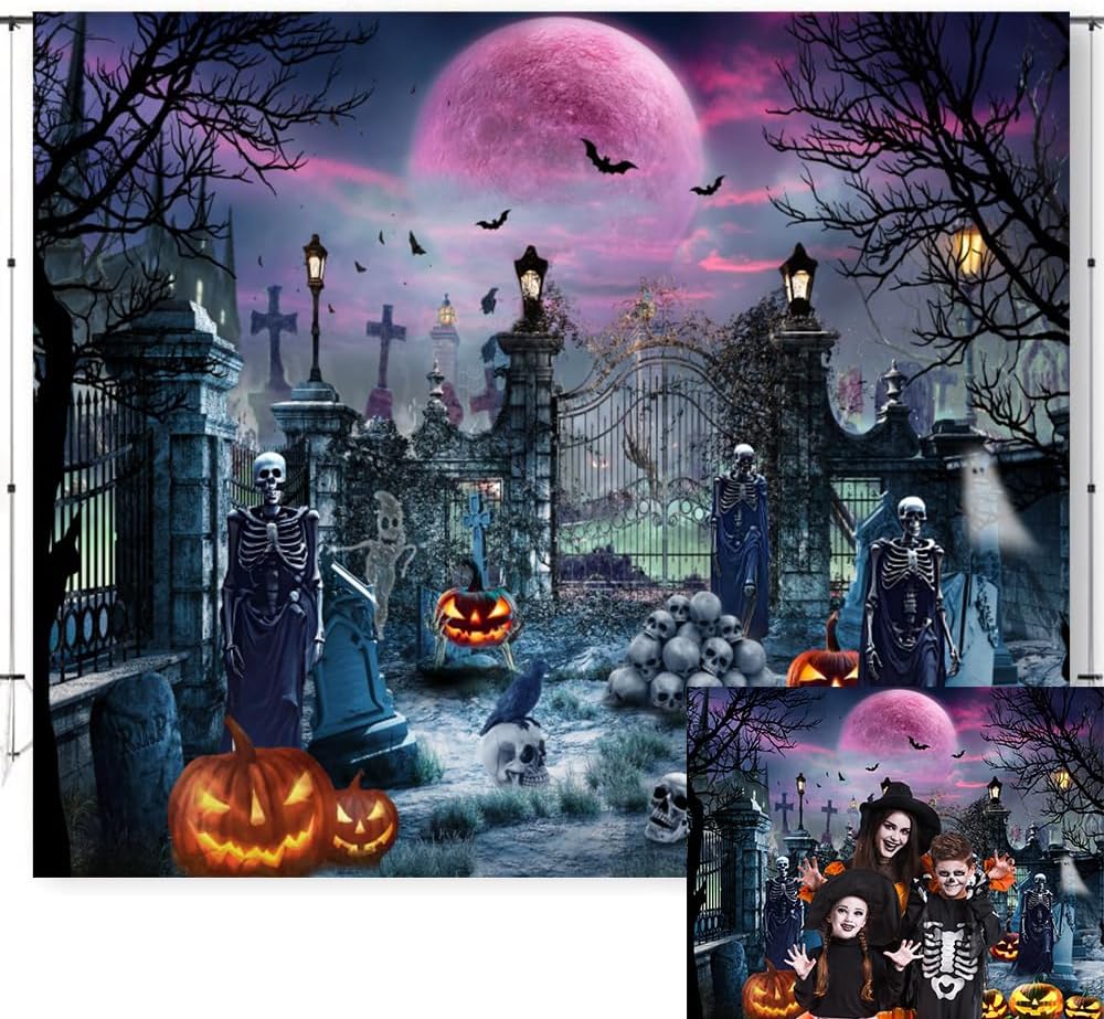 Halloween Backdrops for Photography 10x8ft Scary Night Cemetery Backdrop