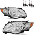 Headlights Assembly for 2009-2010 Toyota Corolla Halogen Headlamp Replacement Chrome Housing Amber Reflector Passenger and Driver Side
