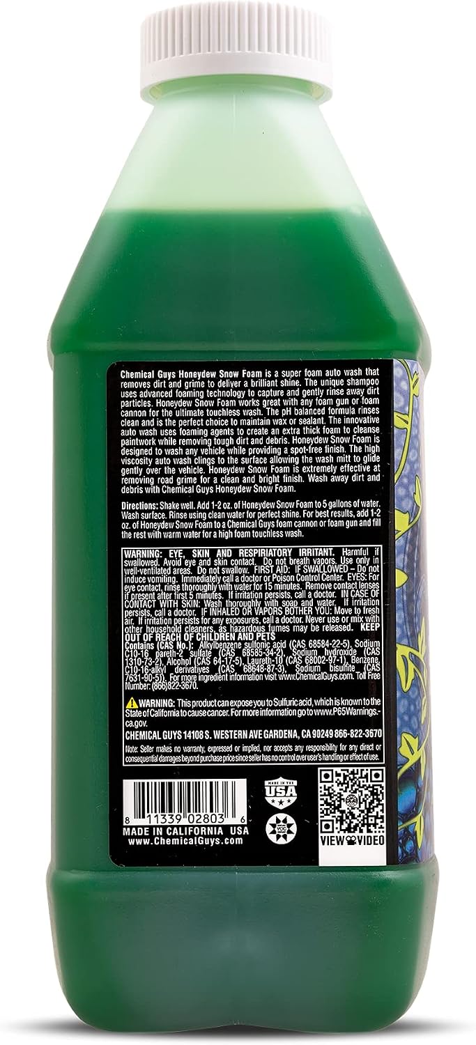Chemical Guys Car Wash Soap for Foam Cannon or Bucket, Honeydew Snow Foam Car Wash Soap for Trucks, Motorcycles, RVs & More, Super Suds, Honeydew Scent - 64 oz (Half Gallon)