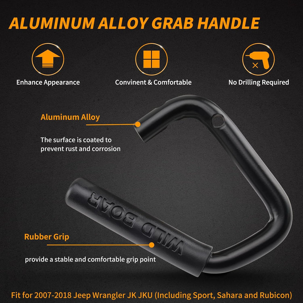 Front Grab Handle Kit Aluminum Alloy Grab Bar for 2007-2018 Jeep Wrangler JK JKU Rubicon Sport Sahara (Black)
