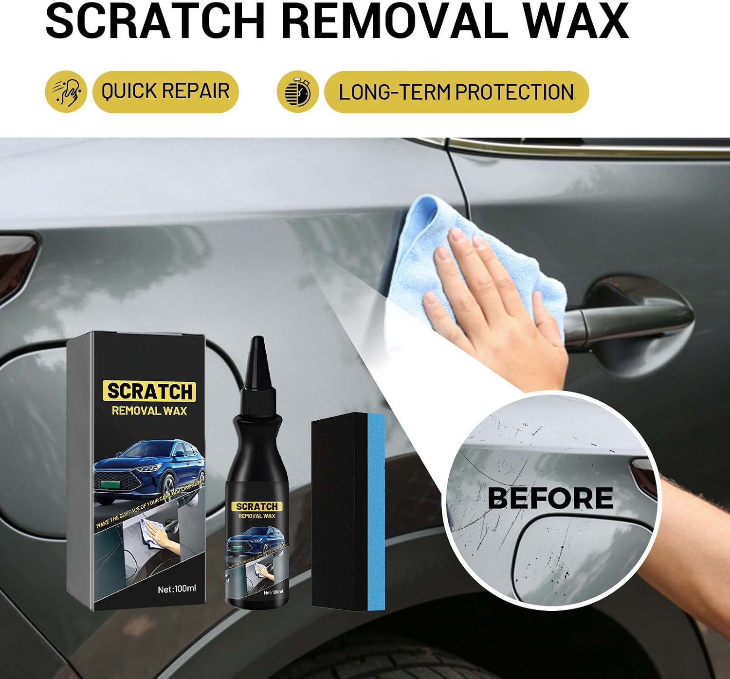 Quick Vehicle Scratch Repair Set with Sponge Applicator 2025 Enhanced Car Scratch Remover Set with Sponge for Deeps Scratches