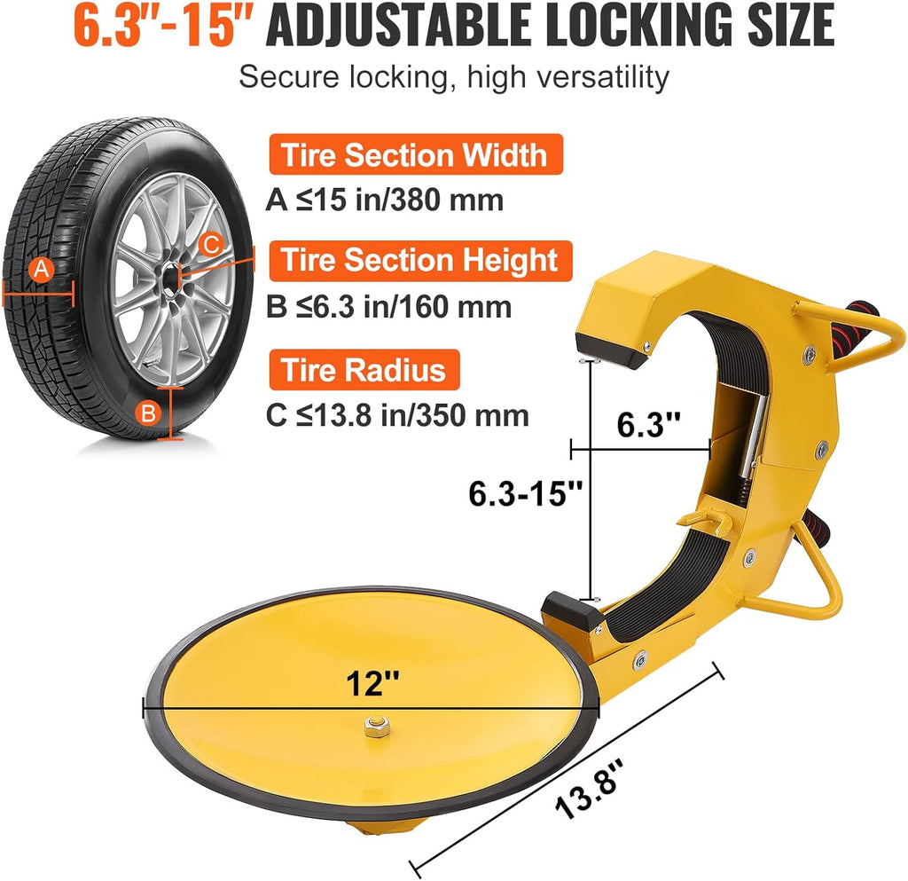 VEVOR Wheel Lock Clamp, 2 Pack Trailer Wheel Lock, Heavy-Duty Anti Theft Tire Lock, Adjustable Tire Boot Lock, Trailer Wheel Locks for RV Trailers, Cars, Trucks, SUVs