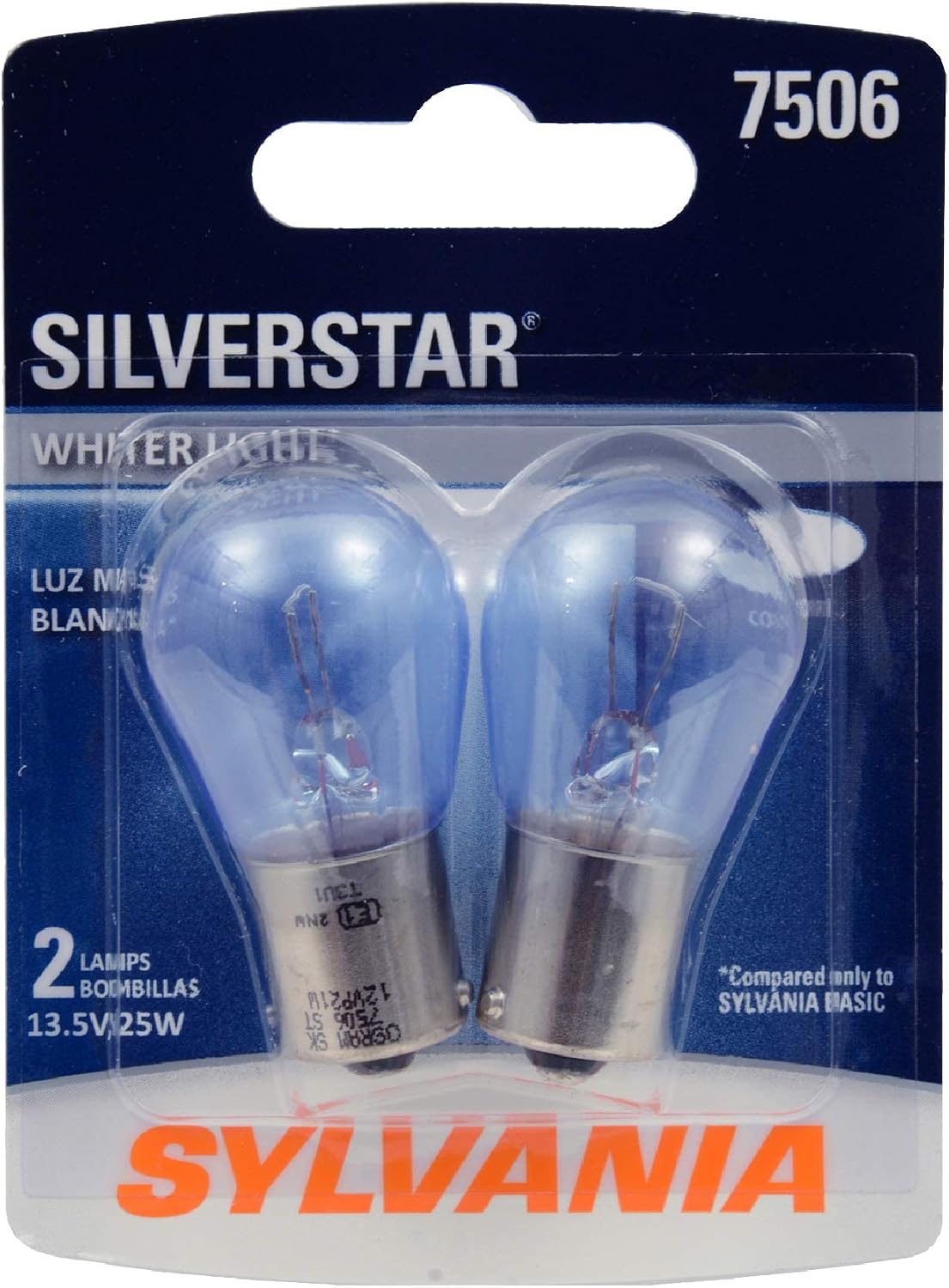 SYLVANIA - 7506 SilverStar Mini Bulb - Brighter and Whiter Light, Ideal for Daytime Running Lights (DRL) and Back-Up/Reverse Lights (Contains 2 Bulbs)