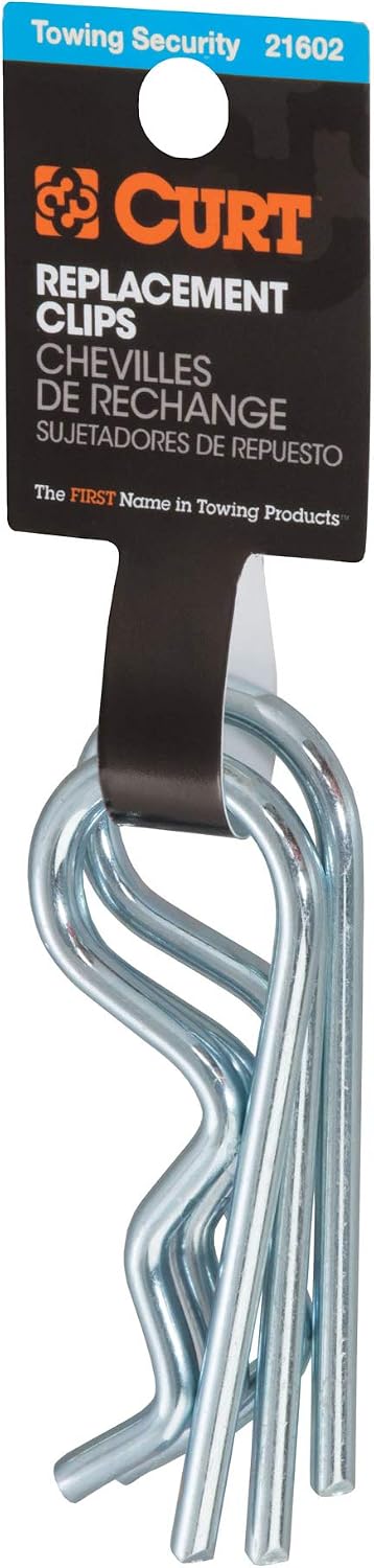 CURT 21602 Trailer Hitch Clips for 1/2 or 5/8-Inch Pins, 3-Pack, CLEAR ZINC