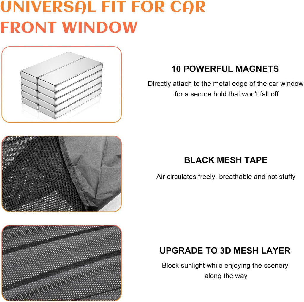 2 PCS Car Window Shades, Magnetic Double Layer Auto Front Side Window Cover with Half Shade, Breathable Mesh Vehicle Windows Sunshades Heat Blocker for Driver Passenger