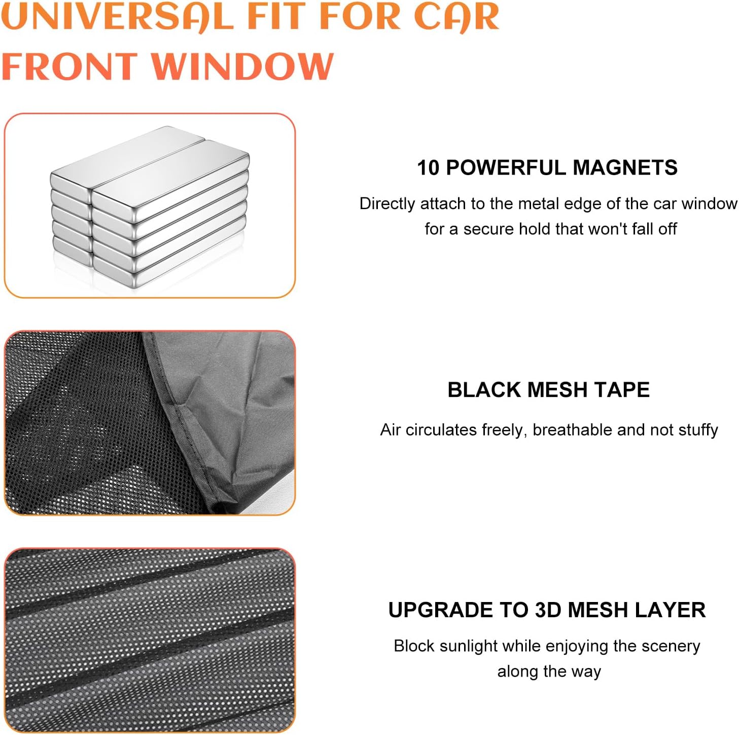 2 PCS Car Window Shades, Magnetic Double Layer Auto Front Side Window Cover with Half Shade, Breathable Mesh Vehicle Windows Sunshades Heat Blocker for Driver Passenger