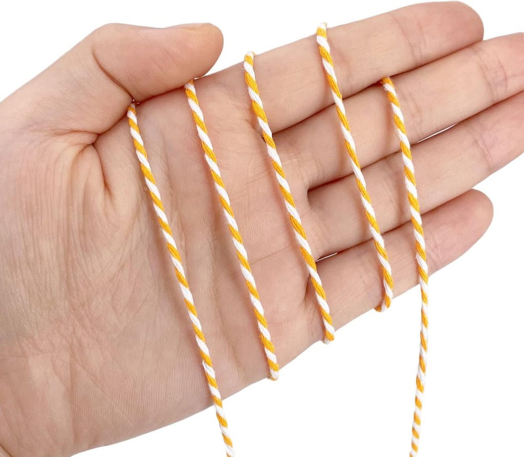 Bakers Marigold & White Cotton Twine String - 328 Feet, 2mm Thick Craft Twine for Gift Wrapping, DIY Crafts, Home Decoration, String Art, Gardening