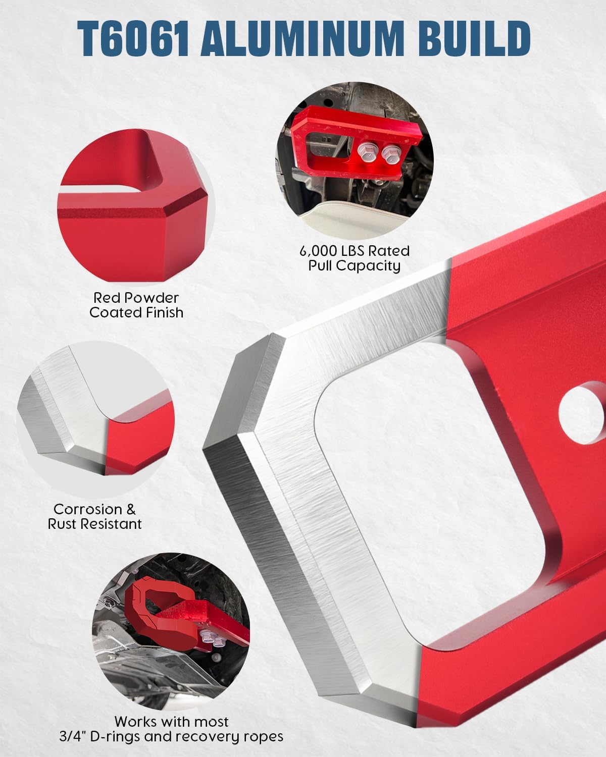 T6061 Aluminum Front Tow Hooks for 2024–2026 Tacoma/2025–2026 4Runner/2024-2025 Land Cruiser 250, Direct Bolt-On Replacement for PT974-35250 Red 2Pack
