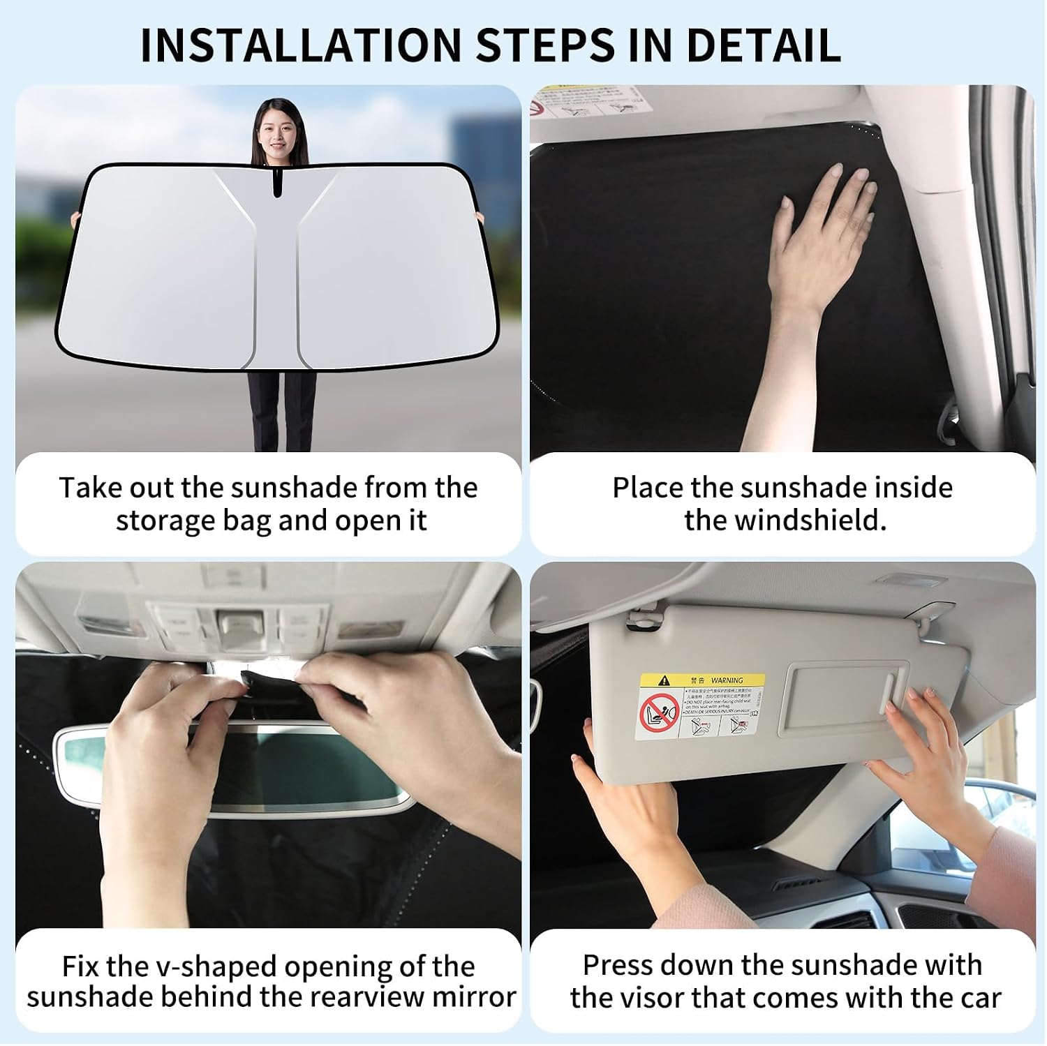 Car Windshield Sunshade, Double Thickened Sun Blocker for Front Window, UV Protection in Car, Auto Necessities Fits Most Vehicles, Baby Shade Sun Shield, Interior Visor Accessory for Women