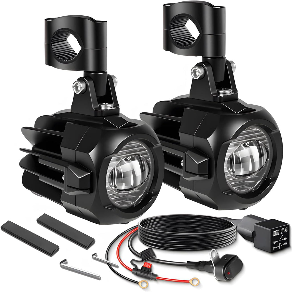 Motorcycle Auxiliary Lights LED Kit 70W Round Driving Fog Light White with Mount Brackets Wire Harness Switch Waterproof for R1200gs ADV Adventure Touring Sport Cruiser Streetbike ATV UTV