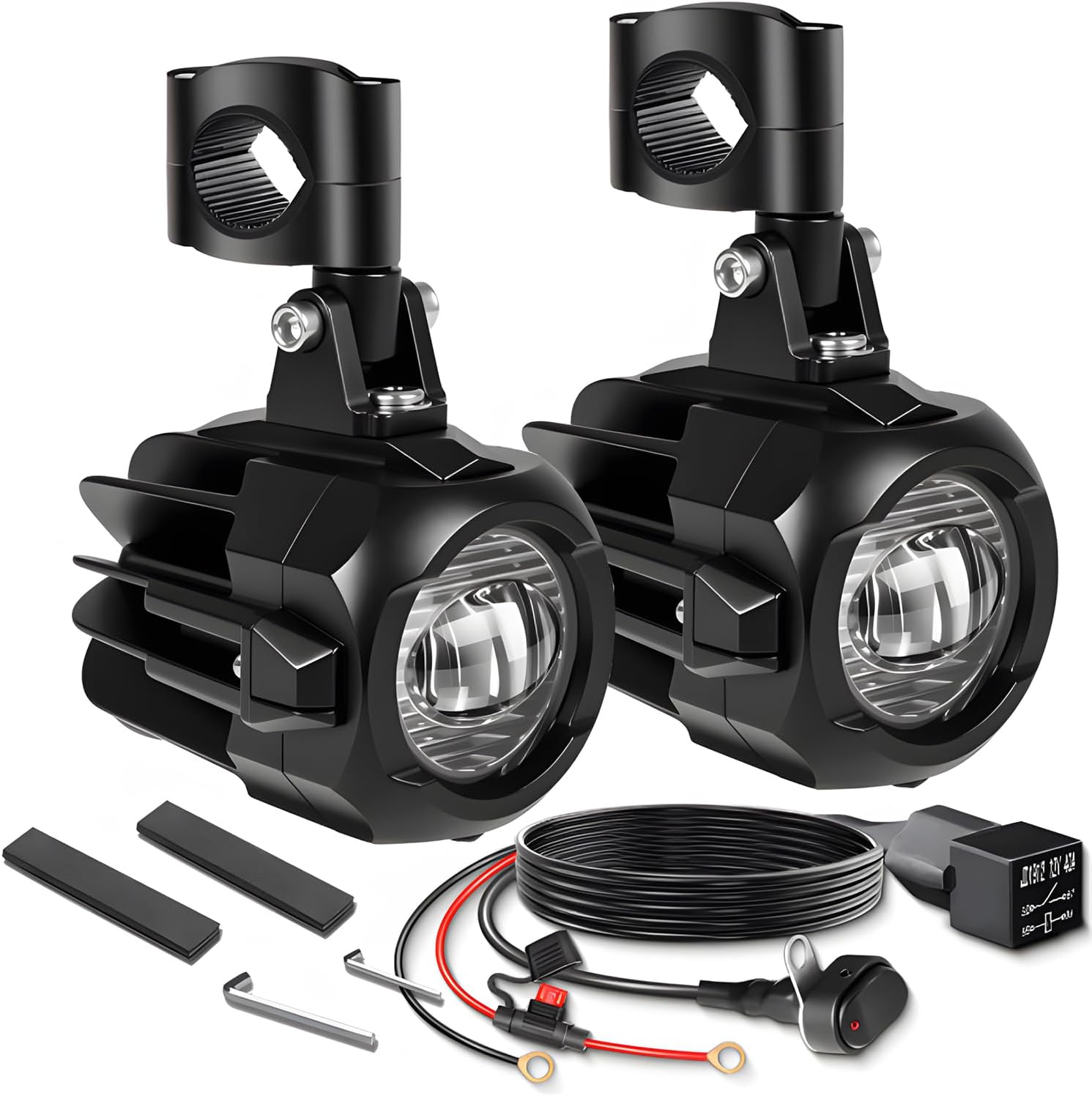 Motorcycle Auxiliary Lights LED Kit 70W Round Driving Fog Light White with Mount Brackets Wire Harness Switch Waterproof for R1200gs ADV Adventure Touring Sport Cruiser Streetbike ATV UTV