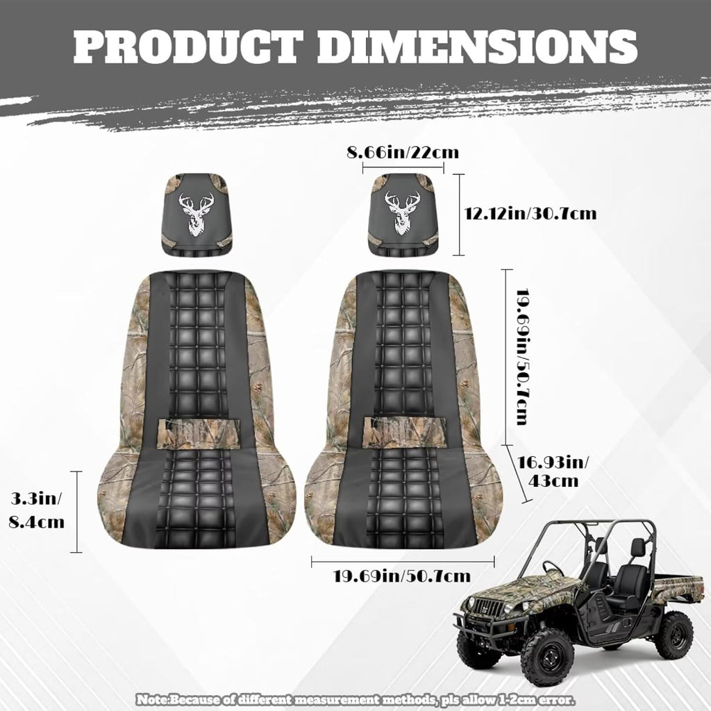 Howilath Forest Deer UTV Seat Cover Set with Headrest Heavy Duty Waterproof Compatible with Yamaha Rhino 450 660 700 Non-Slip Elastic Edging, Machine Washable