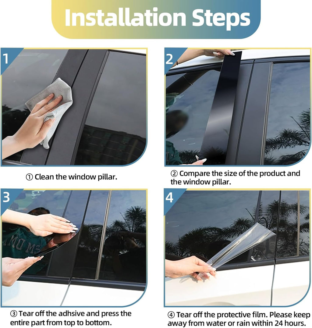 6pcs Glossy Black Exterior Door Window Pillar Posts Molding Cover Panel Trim Stickers Side Door Window Cover Trim Kits for Honda Civic 11th Gen 2022 2023 2024 2025 Accessories