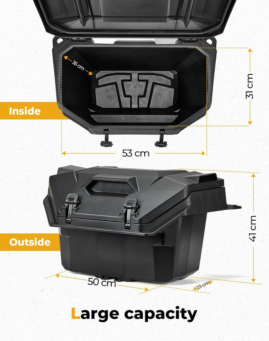 KEMIMOTO 2024/2025/2026 XP 1000 Rear Cargo Box 55QT Water-resistant | Compatible with 2024/2025/2026 Polaris RZR XP 1000/4 Two Lockable Latches Rear Bed Box Polypropylene Replace 2884525