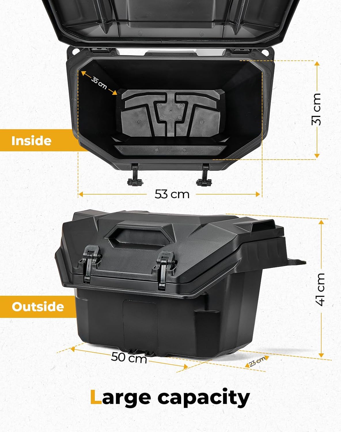 KEMIMOTO 2024/2025/2026 XP 1000 Rear Cargo Box 55QT Water-resistant | Compatible with 2024/2025/2026 Polaris RZR XP 1000/4 Two Lockable Latches Rear Bed Box Polypropylene Replace 2884525