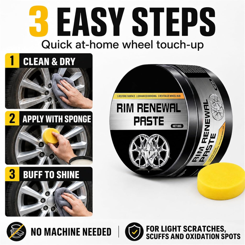 Rim Renewal Paste Wheel Care & Restoration Paste, Multi-Purpose Wheel Restoration Polish Buffs Away Scratches, Fills Scuffs, Restores Brilliant Shine, Safe for All Alloys 2026 New (1pcs)