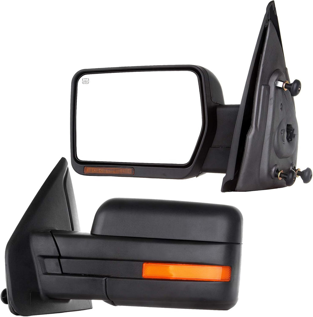A Pair Heated Towing Mirrors Fits 2007-2014 for Ford for F-150 Series Truck Pickup, Power Adjusted View Mirror with Turn Signal Indicator