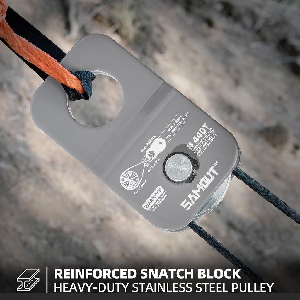 SAMOUT Winch Snatch Block (4.4 US Ton WLL) Recovery Towing Pulley System for Synthetic Rope or Steel Cable with Max Dia. 2/5in