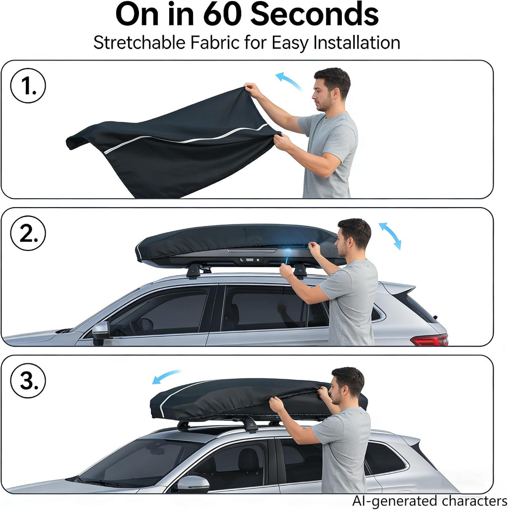 Roof Box Cover, Dimensions 93x37x18 inches, Made from Waterproof and UV-Resistant 420D Oxford Fabric. Suitable for Year-Round Outdoor use, Compatible with Thule, Yakima, and Perflex Brands.