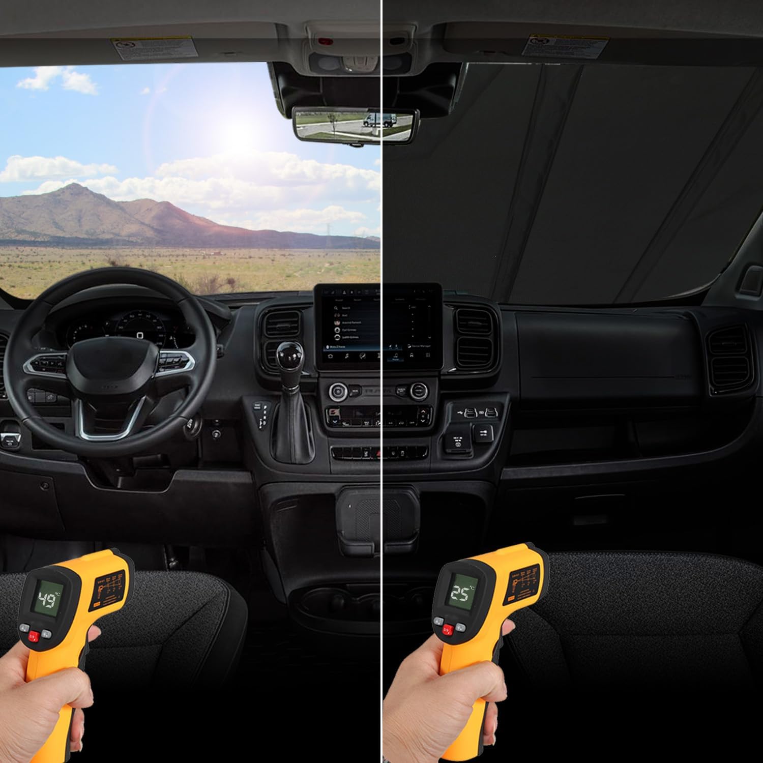 ROCCS Thickest Windshield Sun Shade fit for 2014-2026 Dodge RAM ProMaster Full Size Cargo Van, Diamond Foldable ProMaster Sunshade Front Window Sun Visor Protector Blocks UV Rays Keep Your Car Cooler