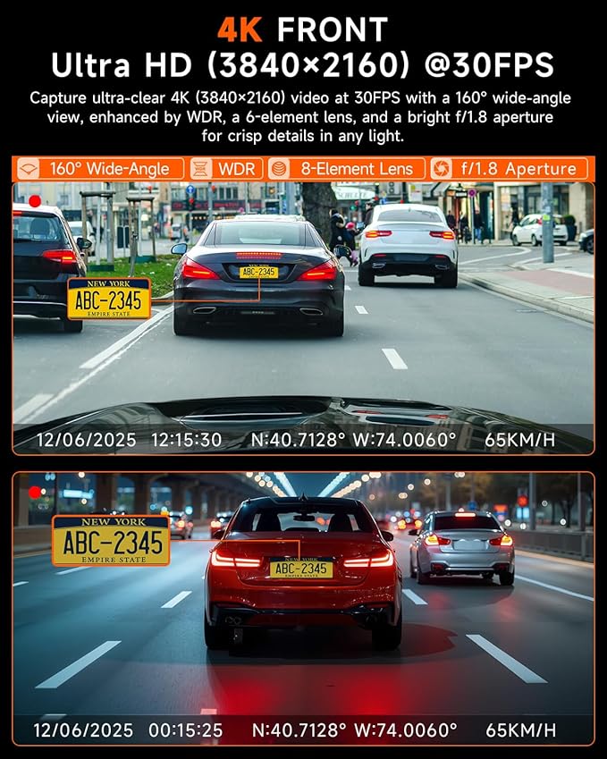 4K Dash Cam Front and Inside, 360 Camera - Image 3