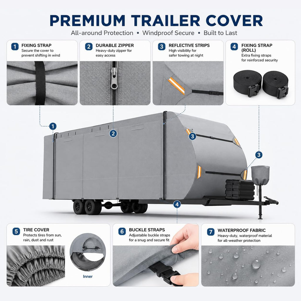 RV Cover for Travel Trailers for Keystone Springdale 281RK 2023 2024 2025, Heavy Duty Water-Resistant Camper Cover with Zipper Access Panels All-Weather Outdoor Storage Cover