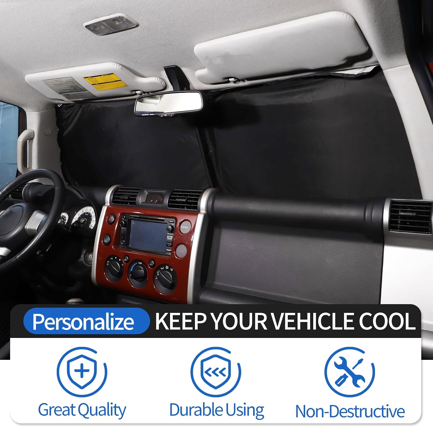 Windshield Sunshade Compatible with Toyota FJ Cruiser 2007-2021, Folding Car Sun Shade for Front Window, Auto Sun Protection Visors Blocks UV Rays and Keeps Vehicle Cool, 1PC (Silver)