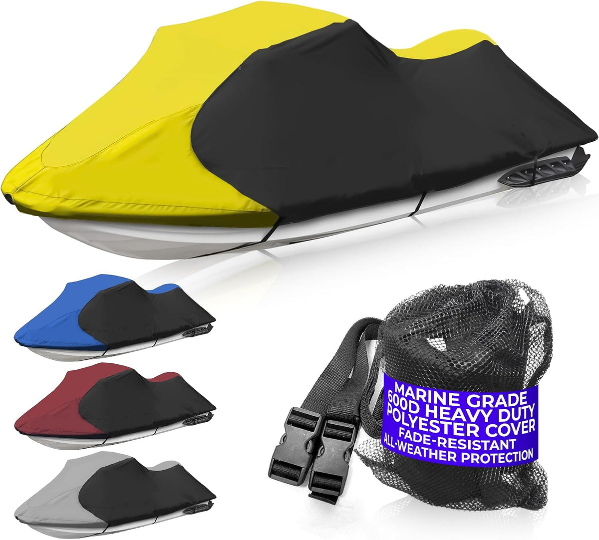 Trailerable Jet Ski Cover, Waterproof Marine Grade 600D Heavy Duty Polyester