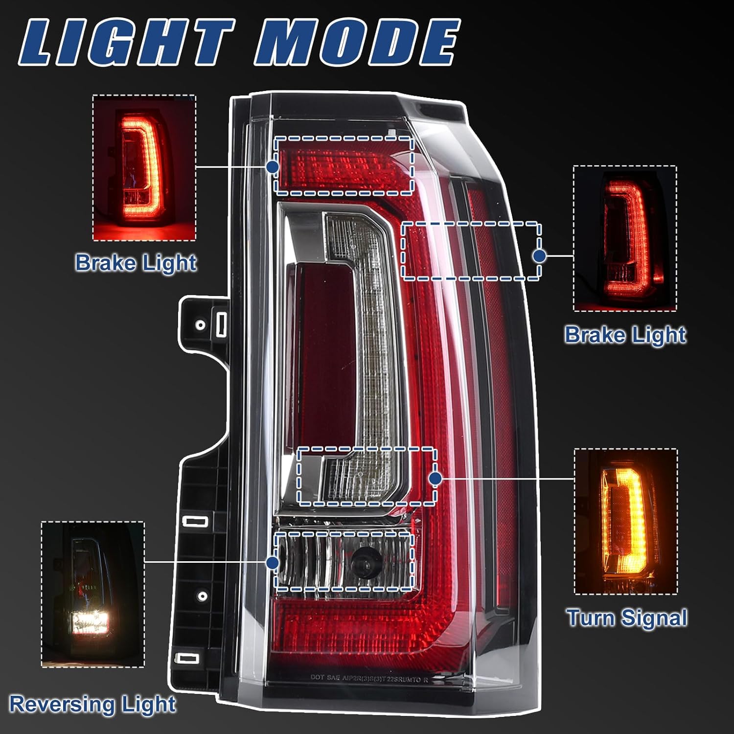 Tail Lights Assembly Compatible with GMC Yukon XL 2015 2016 2017 2018 2019 2020 LED Right Passenger Side Taillight Brake Turn Signal Assembly With Bulb Replaces 23380460 84536243 GM2801268