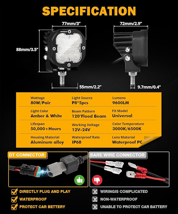 Auxbeam XP-Ultra Series 3 Inch Flood Beam LED Pods, 9600LM White Offroad - Image 5