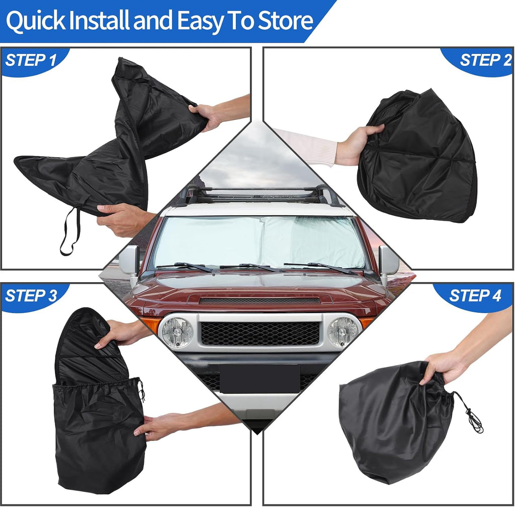 Windshield Sunshade Compatible with Toyota FJ Cruiser 2007-2021, Folding Car Sun Shade for Front Window, Auto Sun Protection Visors Blocks UV Rays and Keeps Vehicle Cool, 1PC (Silver)