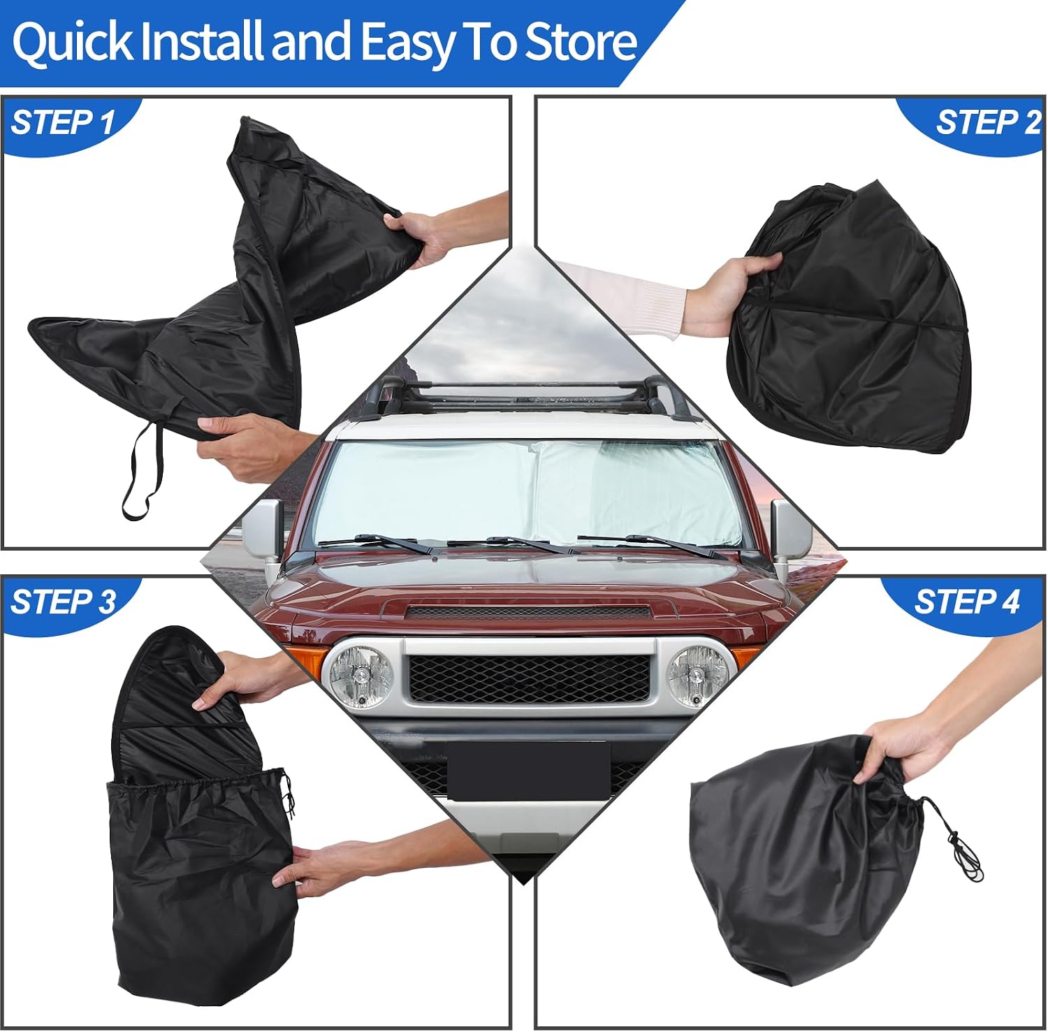 Windshield Sunshade Compatible with Toyota FJ Cruiser 2007-2021, Folding Car Sun Shade for Front Window, Auto Sun Protection Visors Blocks UV Rays and Keeps Vehicle Cool, 1PC (Silver)